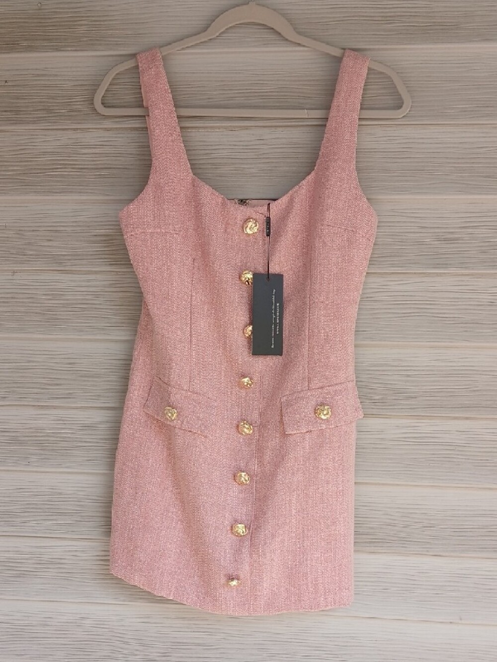 EMPRADA Blush Pink Gold-Button Textured Mini Dress - Picture 6 of 9